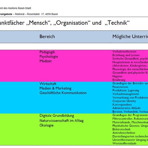 Schwerpunktfächer Inhalte. Vergrösserte Ansicht